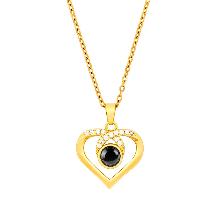 100 languages projection heart necklace gold