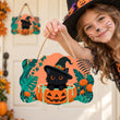 Cute Black and Pumpkin Halloween Door Decor