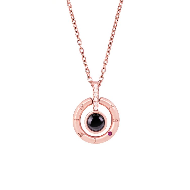 Rose Gold personalized memorial microscopic carvings projection necklace