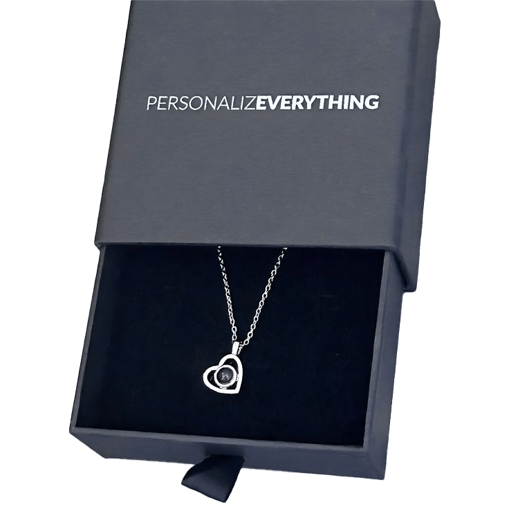 Photo heart necklace in box